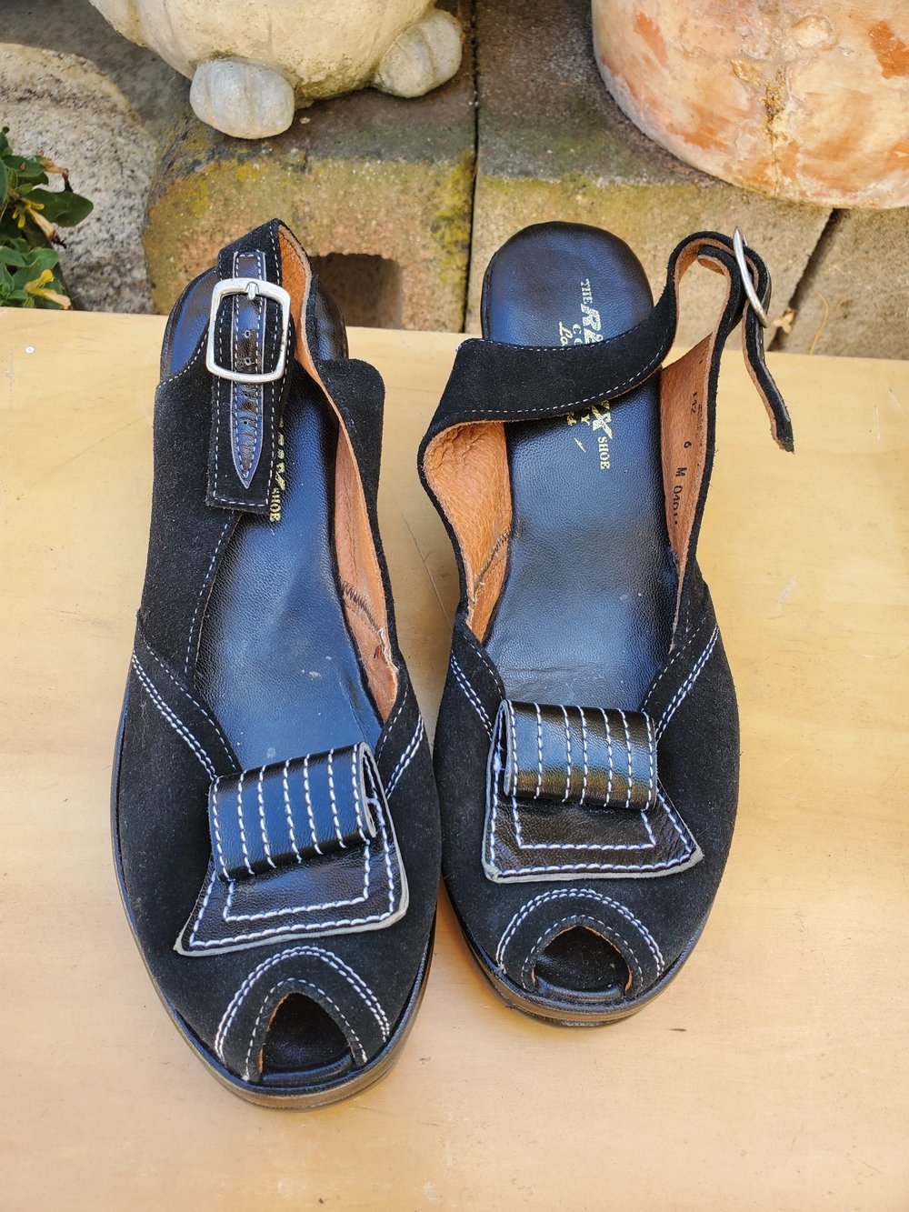 Women's Black Suede Peep-Toe Slingback Sandals with Contrast Stitching
